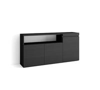 Skraut Home | Credenza, Mobile, Cucina | Madia, mobile ingresso | 150x75x35cm | 3 Porte | grande stoccaggio | Stile moderno | Nero