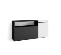 Skraut Home | Credenza, Mobile, Cucina | Madia, mobile ingresso | 150x75x35cm | 3 Porte | grande stoccaggio | Stile moderno | Bianco e nero
