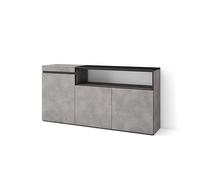 Skraut Home | Credenza, Mobile, Cucina | Madia, mobile ingresso | 150x75x35cm | 3 Porte | grande stoccaggio | Stile moderno | Cemento