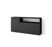 Skraut Home | Credenza, Mobile, Cucina | Madia, mobile ingresso | 150x75x35cm | 3 Porte | grande stoccaggio | Stile moderno | Nero