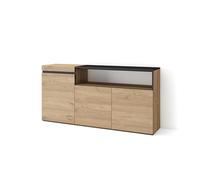 Skraut Home | Credenza, Mobile, Cucina | Madia, mobile ingresso | 150x75x35cm | 3 Porte | grande stoccaggio | Stile moderno | Rovere e nero