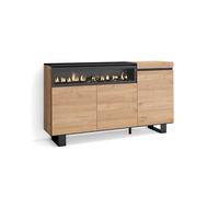 Skraut Home | Credenza, Mobile, Cucina | Madia, mobile ingresso | 150x87x35cm | 3 Porte | Camino elettrico | Design industriale | Stile moderno | Rovere e nero