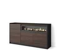 Skraut Home | Credenza, Mobile, Cucina | Madia, mobile ingresso | 156x80x37 cm | 3 Porte | Camino elettrico | Stile moderno | Rovere scuro e Nero