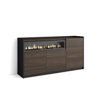 Skraut Home | Credenza, Mobile, Cucina | Madia, mobile ingresso | 156x80x37 cm | 3 Porte | Camino elettrico | Stile moderno | Rovere scuro e Nero