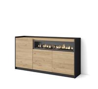 Skraut Home | Credenza, Mobile, Cucina | Madia, mobile ingresso | 156x80x37 cm | 3 Porte | Camino elettrico | Stile moderno | Rovere e nero