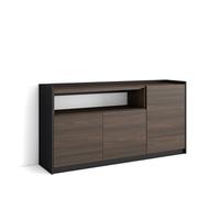 Skraut Home | Credenza, Mobile, Cucina | Madia, mobile ingresso | 156x80x37 cm | 3 Porte | grande stoccaggio | Stile moderno | Rovere scuro e Nero