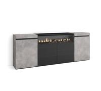Skraut Home | Credenza, Mobile, Cucina | Madia, mobile ingresso | 200x75x35cm | 4 Porte | Camino elettrico | Stile moderno | Cemento