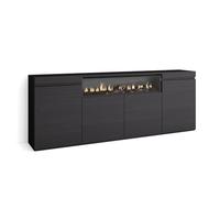 Skraut Home | Credenza, Mobile, Cucina | Madia, mobile ingresso | 200x75x35cm | 4 Porte | Camino elettrico | Stile moderno | Nero