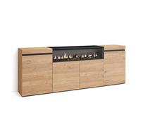Skraut Home | Credenza, Mobile, Cucina | Madia, mobile ingresso | 200x75x35cm | 4 Porte | Camino elettrico | Stile moderno | Rovere e nero