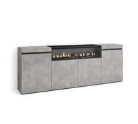 Skraut Home | Credenza, Mobile, Cucina | Madia, mobile ingresso | 200x75x35cm | 4 Porte | Camino elettrico | Stile moderno | Cemento