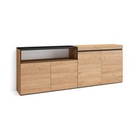 Skraut Home | Credenza, Mobile, Cucina | Madia, mobile ingresso | 200x75x35cm | 4 Porte | grande stoccaggio | Stile moderno | Rovere e nero
