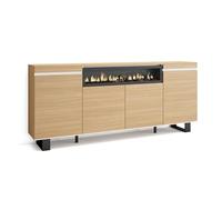 Skraut Home | Credenza, Mobile, Cucina | Madia, mobile ingresso | 200x87x35cm | 4 Porte | Camino elettrico | Design industriale | Stile moderno | Rovere soft e bianco