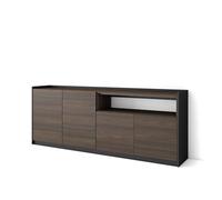 Skraut Home | Credenza, Mobile, Cucina | Madia, mobile ingresso | 207x80x37 cm | 4 Porte | grande stoccaggio | Stile moderno | Rovere scuro e Nero