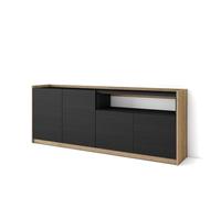 Skraut Home | Credenza, Mobile, Cucina | Madia, mobile ingresso | 207x80x37 cm | 4 Porte | grande stoccaggio | Stile moderno | Nero e rovere