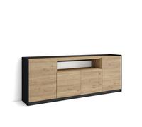 Skraut Home | Credenza, Mobile, Cucina | Madia, mobile ingresso | 207x80x37 cm | 4 Porte | grande stoccaggio | Stile moderno | Rovere e nero