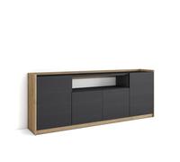 Skraut Home | Credenza, Mobile, Cucina | Madia, mobile ingresso | 207x80x37 cm | 4 Porte | grande stoccaggio | Stile moderno | Nero e rovere