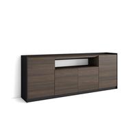 Skraut Home | Credenza, Mobile, Cucina | Madia, mobile ingresso | 207x80x37 cm | 4 Porte | grande stoccaggio | Stile moderno | Rovere scuro e Nero