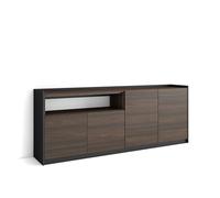 Skraut Home | Credenza, Mobile, Cucina | Madia, mobile ingresso | 207x80x37 cm | 4 Porte | grande stoccaggio | Stile moderno | Rovere scuro e Nero