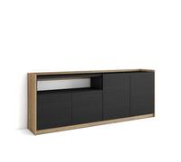 Skraut Home | Credenza, Mobile, Cucina | Madia, mobile ingresso | 207x80x37 cm | 4 Porte | grande stoccaggio | Stile moderno | Nero e rovere