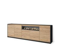 Skraut Home | Credenza, Mobile, Cucina | Madia, mobile ingresso | 260x80x37 cm | 5 Porte | Camino elettrico | Stile moderno | Rovere e nero