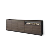 Skraut Home | Credenza, Mobile, Cucina | Madia, mobile ingresso | 260x80x37 cm | 5 Porte | Camino elettrico | Stile moderno | Rovere scuro e Nero