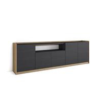 Skraut Home | Credenza, Mobile, Cucina | Madia, mobile ingresso | 260x80x37 cm | 5 Porte | grande stoccaggio | Stile moderno | Nero e rovere