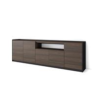Skraut Home | Credenza, Mobile, Cucina | Madia, mobile ingresso | 260x80x37 cm | 5 Porte | grande stoccaggio | Stile moderno | Rovere scuro e Nero
