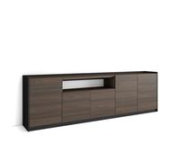 Skraut Home | Credenza, Mobile, Cucina | Madia, mobile ingresso | 260x80x37 cm | 5 Porte | grande stoccaggio | Stile moderno | Rovere scuro e Nero