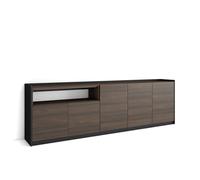 Skraut Home | Credenza, Mobile, Cucina | Madia, mobile ingresso | 260x80x37 cm | 5 Porte | grande stoccaggio | Stile moderno | Rovere scuro e Nero