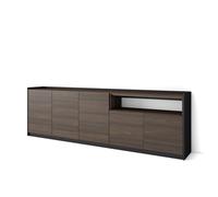 Skraut Home | Credenza, Mobile, Cucina | Madia, mobile ingresso | 260x80x37 cm | 5 Porte | grande stoccaggio | Stile moderno | Rovere scuro e Nero