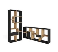Skraut Home | Libreria scaffale | Scaffali in legno a ripiani | 162x67x31cm | Per libri | Stile moderno | Nero e rovere