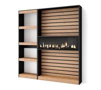 Skraut Home | Libreria scaffale | Scaffali in legno a ripiani | 170x186x25cm | Soggiorno - Ufficio | Camino elettrico | Stile moderno | Bianco e nero