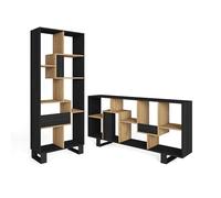 Skraut Home | Libreria scaffale | Scaffali in legno a ripiani | 174x67x31cm | Design industriale | Stile moderno | Nero e rovere