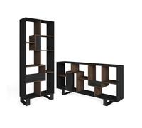 Skraut Home | Libreria scaffale | Scaffali in legno a ripiani | 174x67x31cm | Design industriale | Stile moderno | Nero e Rovere scuro