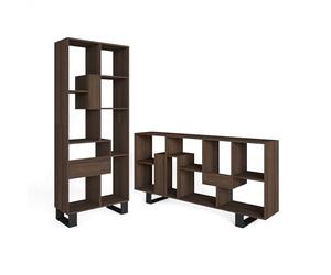 Skraut Home | Libreria scaffale | Scaffali in legno a ripiani | 174x67x31cm | Design industriale | Stile moderno | Rovere scuro