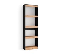 Skraut Home | Libreria scaffale | Scaffali in legno a ripiani | 60x186x25cm | Soggiorno - Ufficio | Per libri | Stile moderno | Rovere e nero