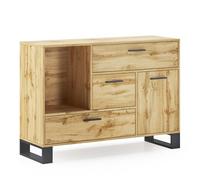 Skraut Home - Madia per Soggiorno o Sala da Pranzo - 86 x 120 x 40 cm - Buffet con 1 Anta + 3 Cassetti - Modello Loft - Legno Resistente - Finitura Rovere