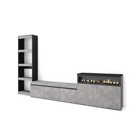 Skraut Home | Mobile Soggiorno TV | Parete Attrezzata Soggiorno | 310x186x35cm | Per TV fino a 65" | Camino elettrico | Stile moderno | Cemento