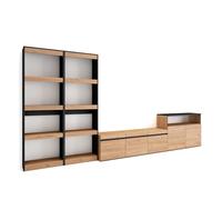 Skraut Home | Mobile Soggiorno TV | Parete Attrezzata Soggiorno | 370x186x35cm | Per TV fino a 65" | Set di mobili | Stile moderno | Rovere e nero