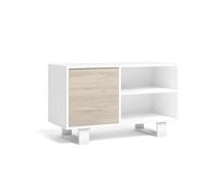 Skraut Home - Mobile TV 100 con porta a sinistra, salotto soggiorno, Modello WIND, colore struttura Bianco, colore porta Rovere, dimensioni 95x40x57cm di altezza.