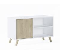 Skraut Home - Mobile TV per Soggiorno - 57 x 95 x 40 cm - Adatto per TV 32/40" - Modello Wind 100 - Bianco Opaco - Anta Battente Colore Puccini