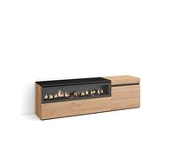 Skraut Home | Mobile TV Soggiorno | Ampio spazio a disposizione | 150x45x35cm | Per TV fino a 65" | Camino elettrico | Stile moderno | Rovere e nero