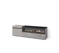 Skraut Home | Mobile TV Soggiorno | Ampio spazio a disposizione | 150x45x35cm | Per TV fino a 65" | Camino elettrico | Stile moderno | Cemento