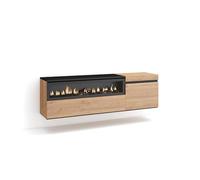 Skraut Home | Mobile TV Soggiorno | Ampio spazio a disposizione | 150x45x35cm | Per TV fino a 65" | Camino elettrico | Sospeso, da appendere | Stile moderno | Rovere e nero