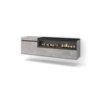 Skraut Home | Mobile TV Soggiorno | Ampio spazio a disposizione | 150x45x35cm | Per TV fino a 65" | Camino elettrico | Sospeso, da appendere | Stile moderno | Cemento