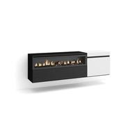 Skraut Home | Mobile TV Soggiorno | Ampio Spazio a Disposizione | 150x45x35cm | per TV Fino a 65" | Camino Elettrico | Sospeso, da Appendere | Stile Moderno | Bianco e Nero
