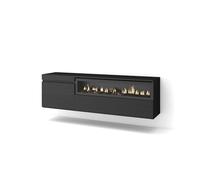 Skraut Home | Mobile TV Soggiorno | Ampio spazio a disposizione | 150x45x35cm | Per TV fino a 65" | Camino elettrico | Sospeso, da appendere | Stile moderno | Nero
