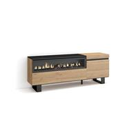 Skraut Home | Mobile TV Soggiorno | Ampio spazio a disposizione | 150x57x35cm | Per TV fino a 65" | Camino elettrico | Design industriale | Stile moderno | Rovere e nero