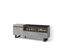 Skraut Home | Mobile TV Soggiorno | Ampio spazio a disposizione | 150x57x35cm | Per TV fino a 65" | Camino elettrico | Design industriale | Stile moderno | Cemento