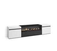 Skraut Home | Mobile TV Soggiorno | Ampio spazio a disposizione | 200x45x35cm | Per TV fino a 80" | Camino elettrico | Stile moderno | Bianco e nero